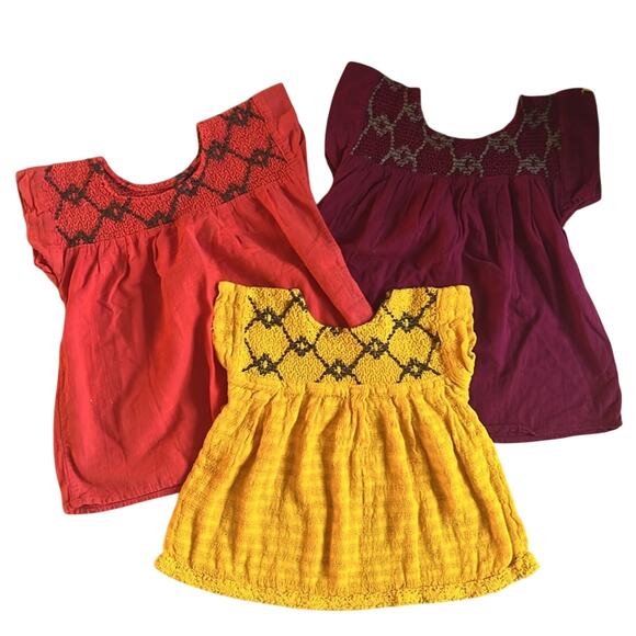 Artisan Mexican Shirt Set Girl 2T Fly Sleeve Embroidered Crinkle Sundress Bundle - Picture 1 of 4